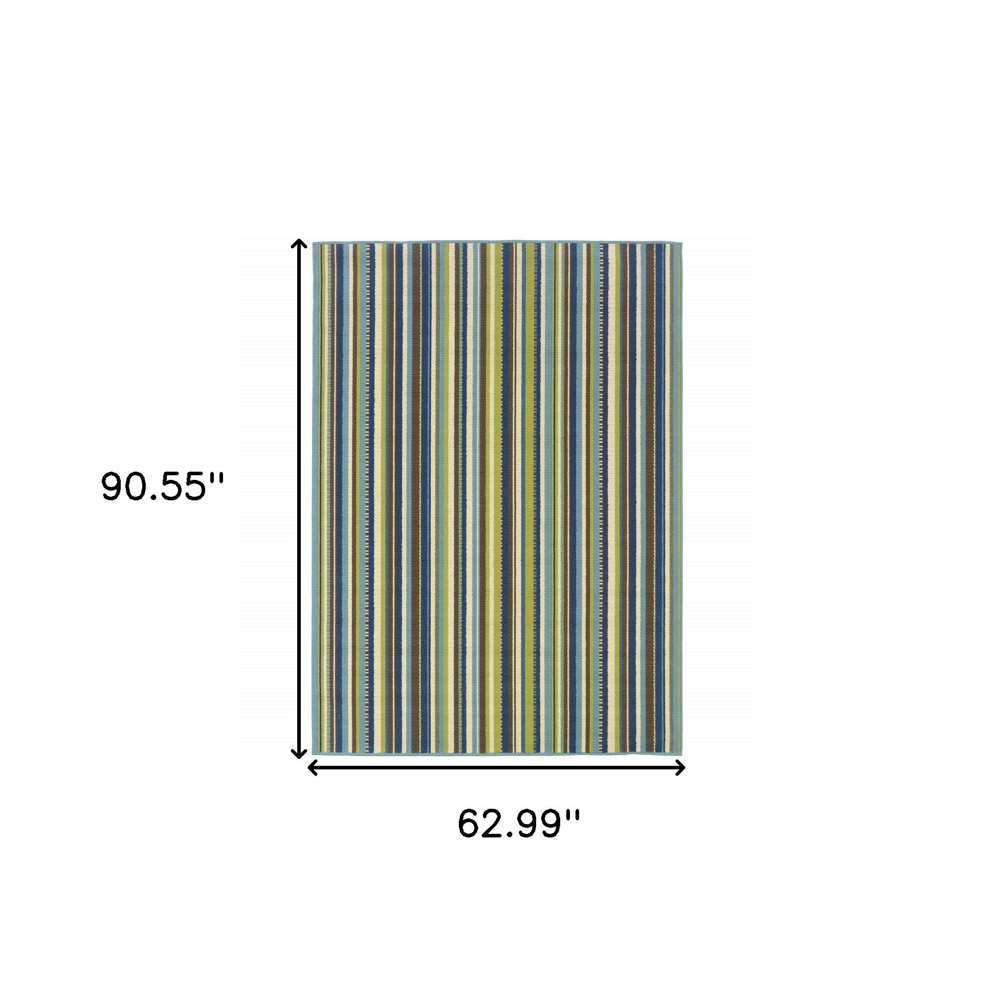 5' X 8' Blue Striped Stain Resistant Indoor Outdoor Area Rug