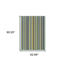 5' X 8' Blue Striped Stain Resistant Indoor Outdoor Area Rug