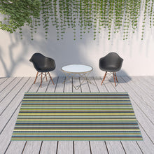 Blue Striped Stain Resistant Indoor Outdoor Area Rug - 8' x 11'