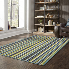 Blue Striped Stain Resistant Indoor Outdoor Area Rug - 8' x 11'