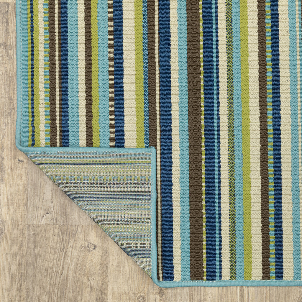 Blue Striped Stain Resistant Indoor Outdoor Area Rug - 8' x 11'