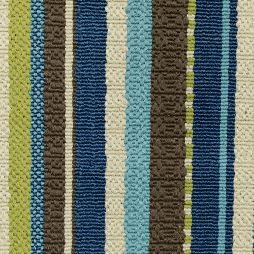 Blue Striped Stain Resistant Indoor Outdoor Area Rug - 8' x 11'