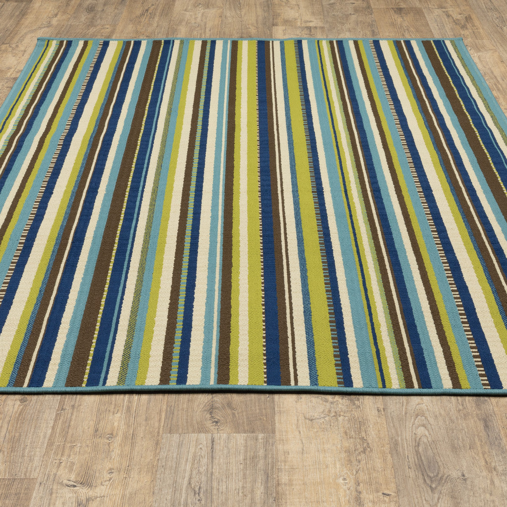 Blue Striped Stain Resistant Indoor Outdoor Area Rug - 8' x 11'
