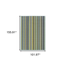 9' X 13' Blue Striped Stain Resistant Indoor Outdoor Area Rug