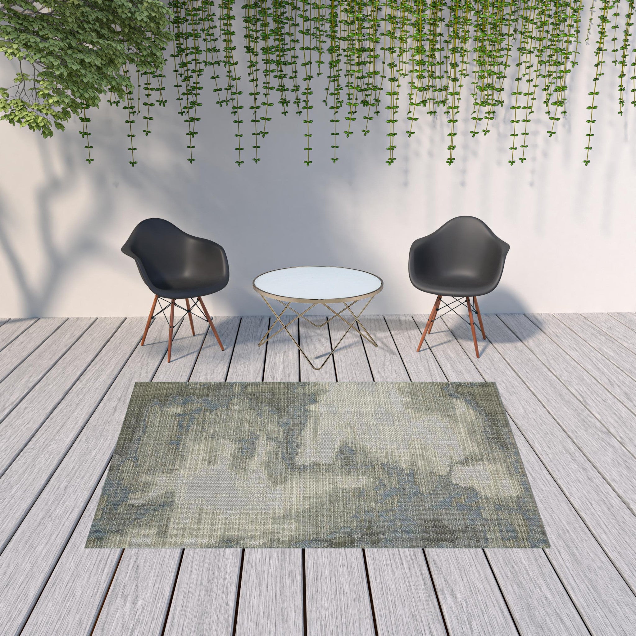 6' X 9' Grey Abstract Stain Resistant Indoor Outdoor Area Rug