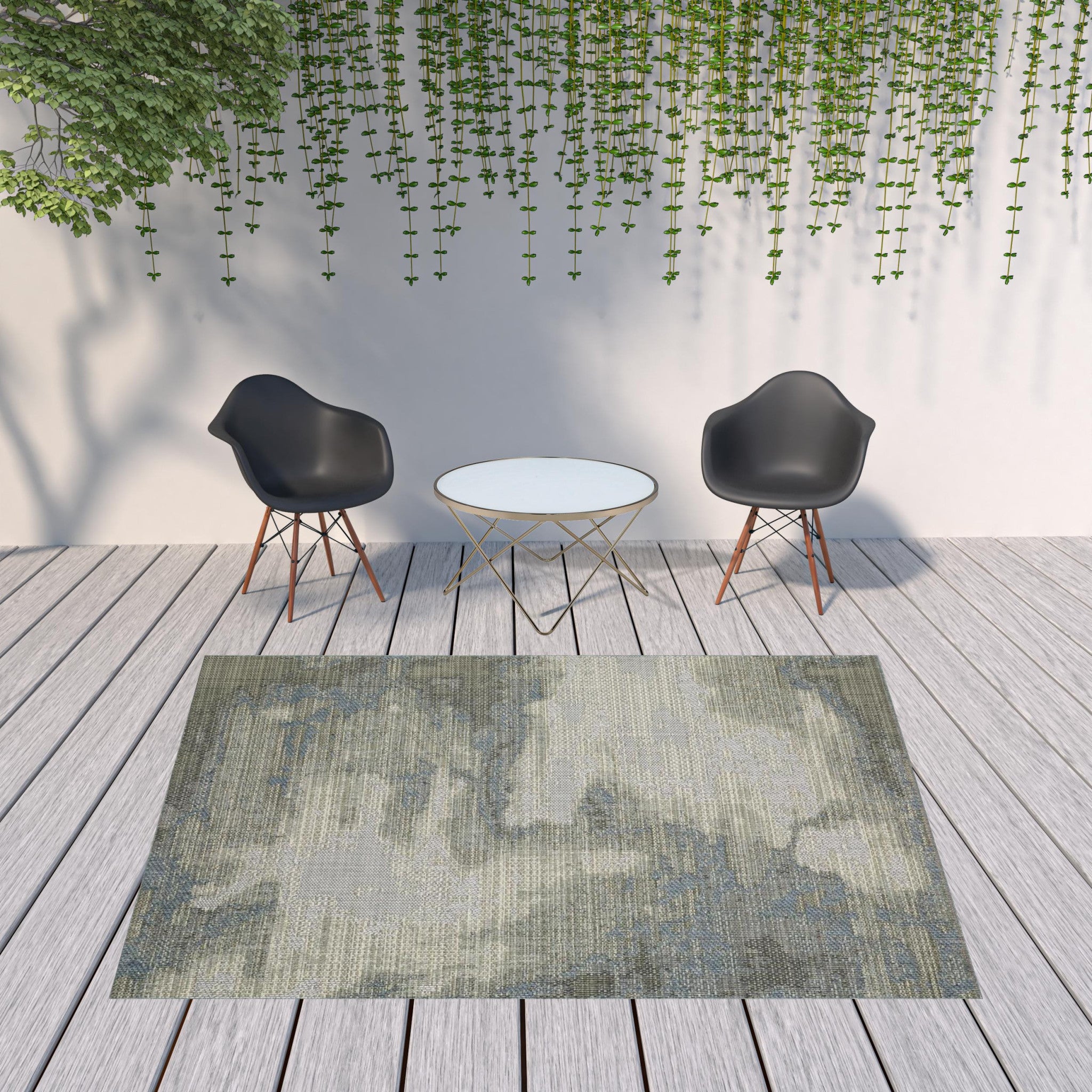 8' X 10' Grey Abstract Stain Resistant Indoor Outdoor Area Rug