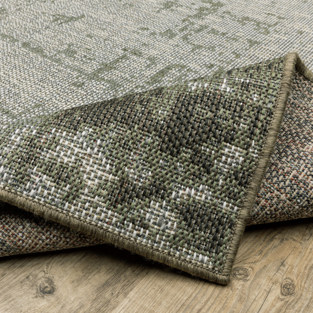 2' X 8' Green Abstract Stain Resistant Indoor Outdoor Area Rug