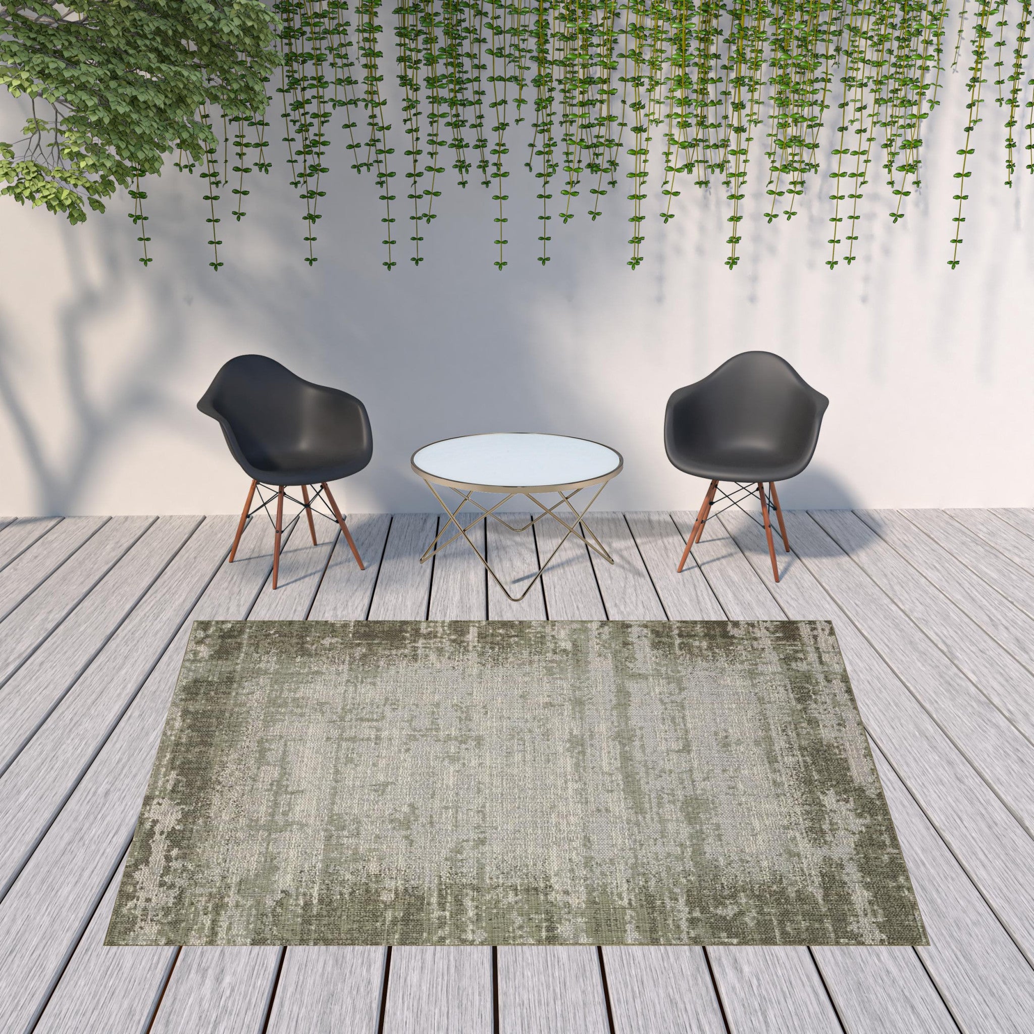 8' X 10' Green Abstract Stain Resistant Indoor Outdoor Area Rug