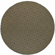Round Black Round Geometric Stain Resistant Indoor Outdoor Area Rug 8'
