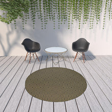 Round Black Round Geometric Stain Resistant Indoor Outdoor Area Rug 8'