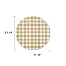 8' Round Tan Round Geometric Stain Resistant Indoor Outdoor Area Rug