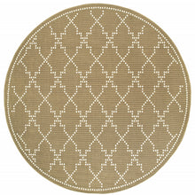 8' Tan Round Geometric Stain Resistant Indoor Outdoor Area Rug