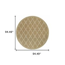 8' Tan Round Geometric Stain Resistant Indoor Outdoor Area Rug