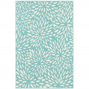 2' X 3' Blue Floral Stain Resistant Indoor Outdoor Area Rug