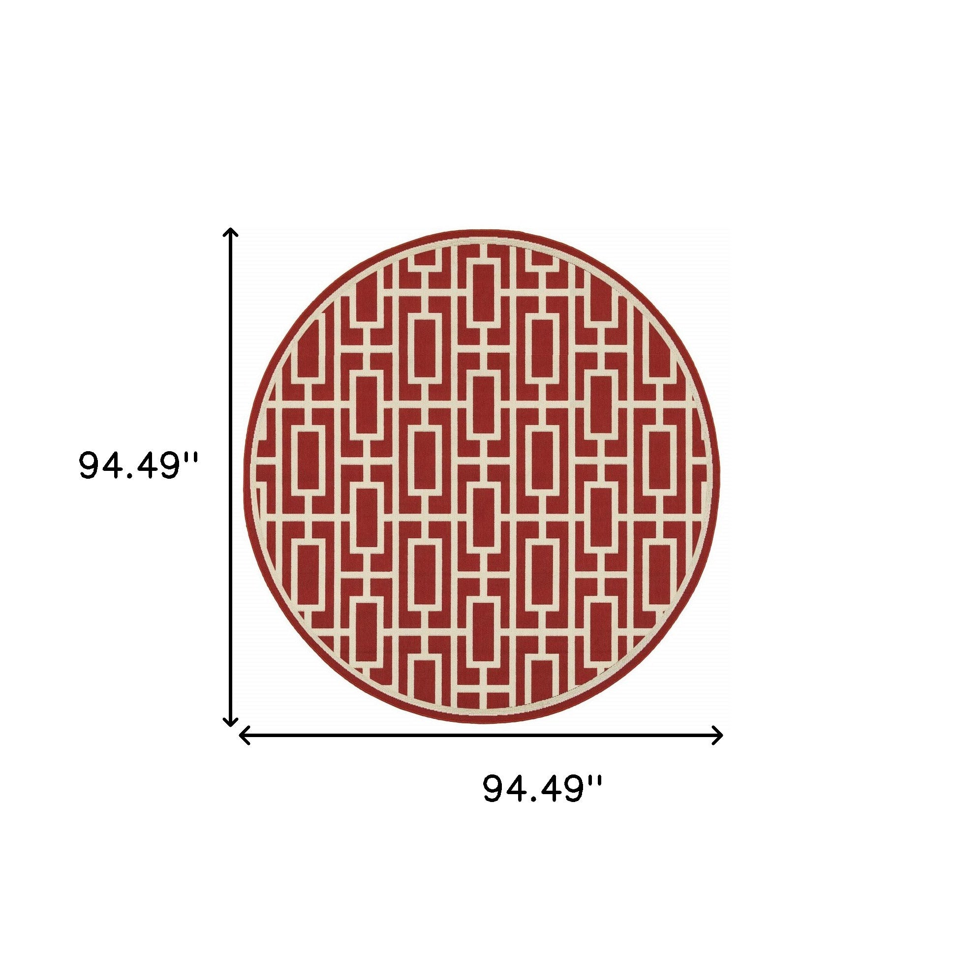 8' Red Round Geometric Stain Resistant Indoor Outdoor Area Rug