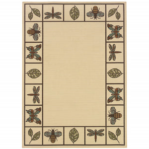 6' X 9' Ivory Abstract Stain Resistant Indoor Outdoor Area Rug