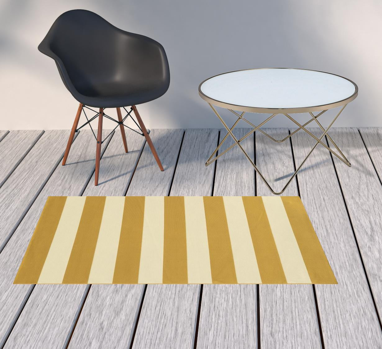 3' X 5' Gold Geometric Stain Resistant Indoor Outdoor Area Rug