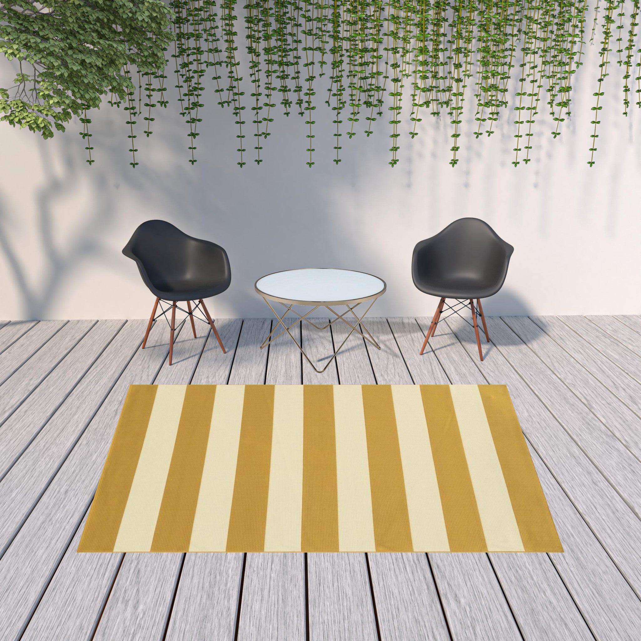 6' X 9' Gold Geometric Stain Resistant Indoor Outdoor Area Rug