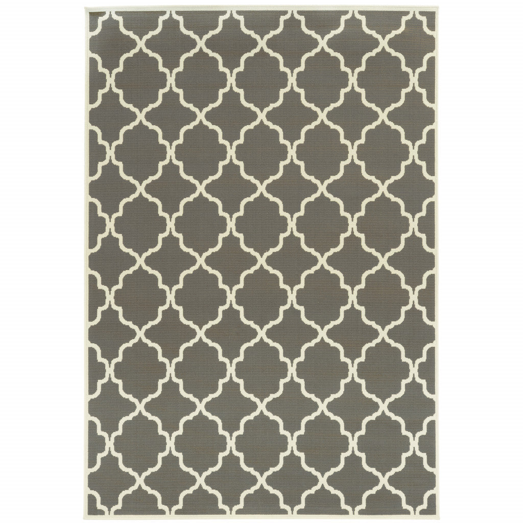 8' X 11' Charcoal Geometric Stain Resistant Indoor Outdoor Area Rug