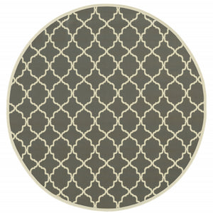 8' Round Charcoal Round Geometric Stain Resistant Indoor Outdoor Area Rug