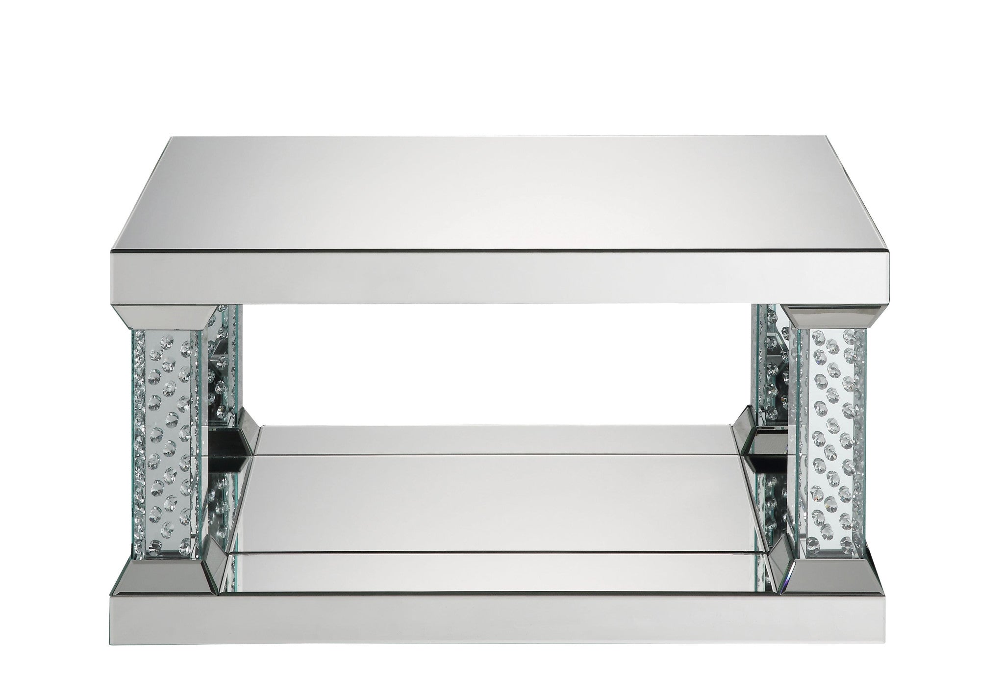 Mesa de centro rectangular de 36" con espejo y imitación de cristal con estante