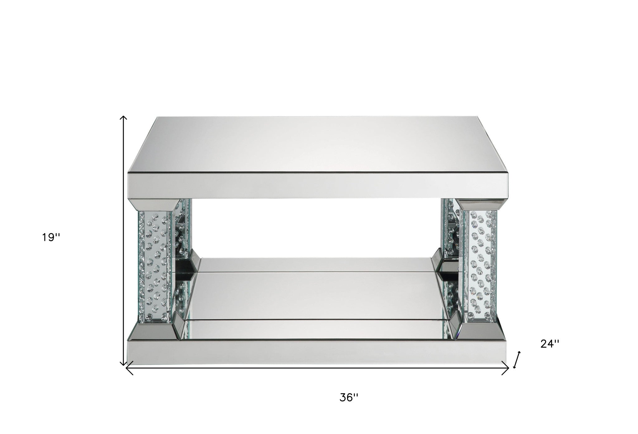 Mesa de centro rectangular de 36" con espejo y imitación de cristal con estante