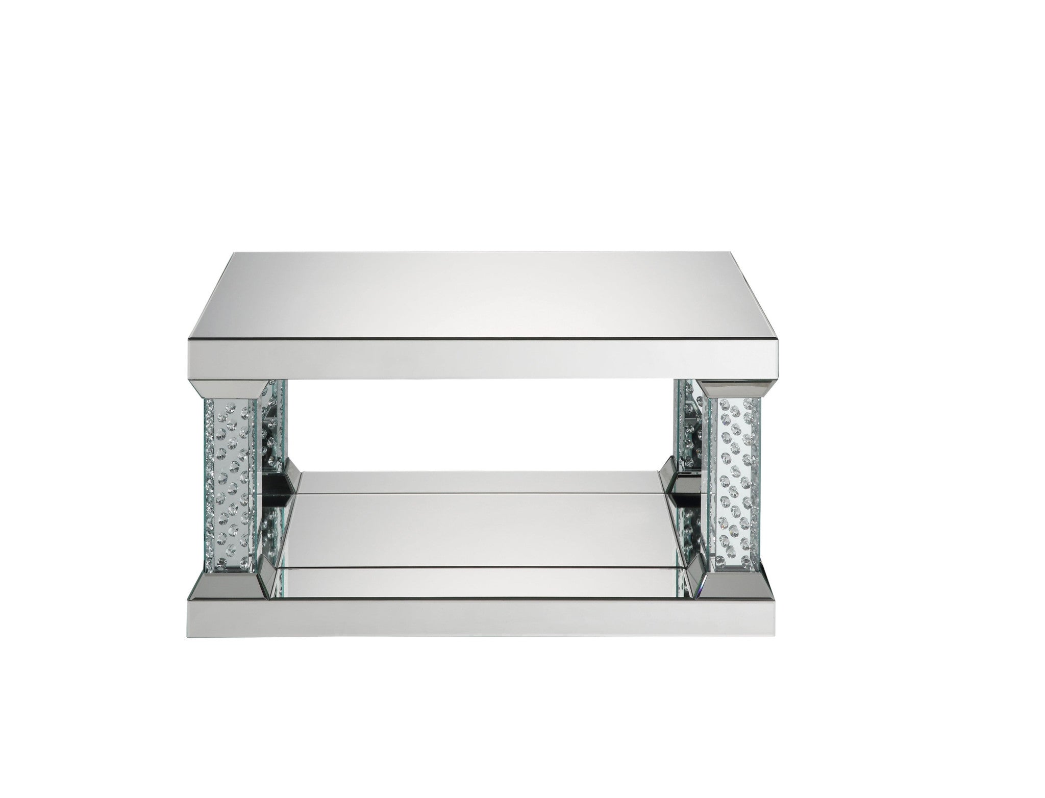 Mesa de centro rectangular de 36" con espejo y imitación de cristal con estante