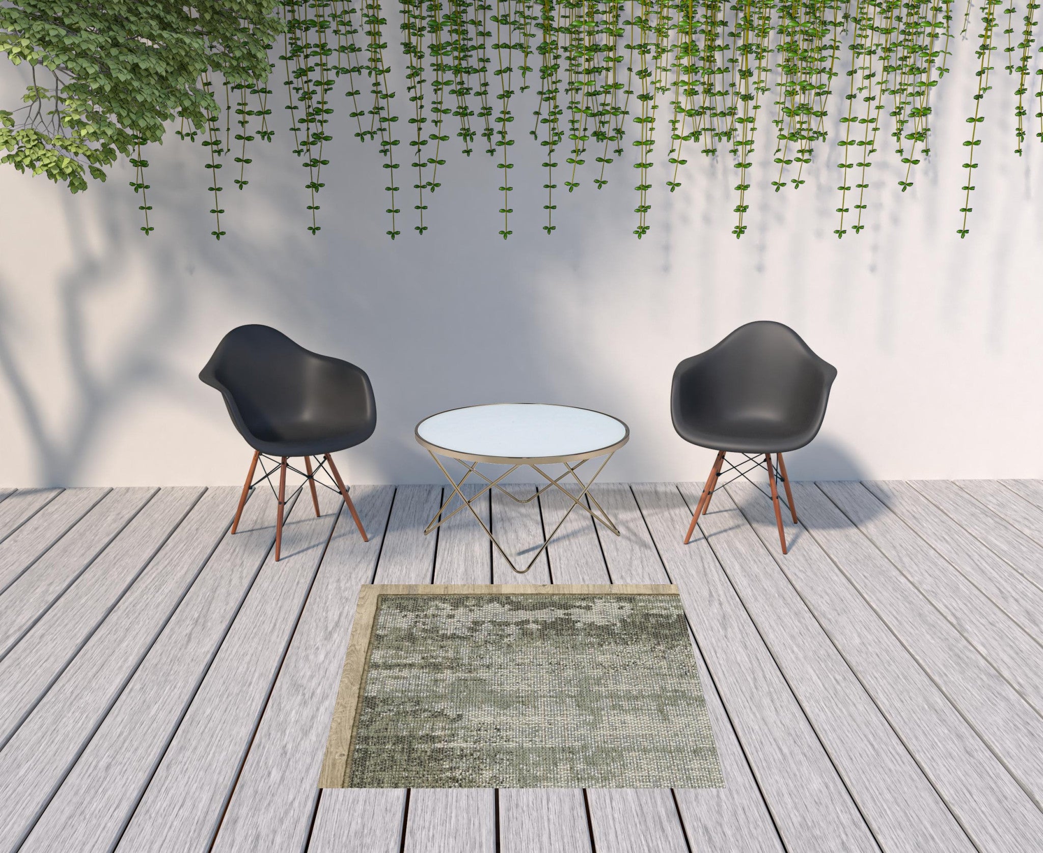 3' X 5' Green Abstract Stain Resistant Indoor Outdoor Area Rug