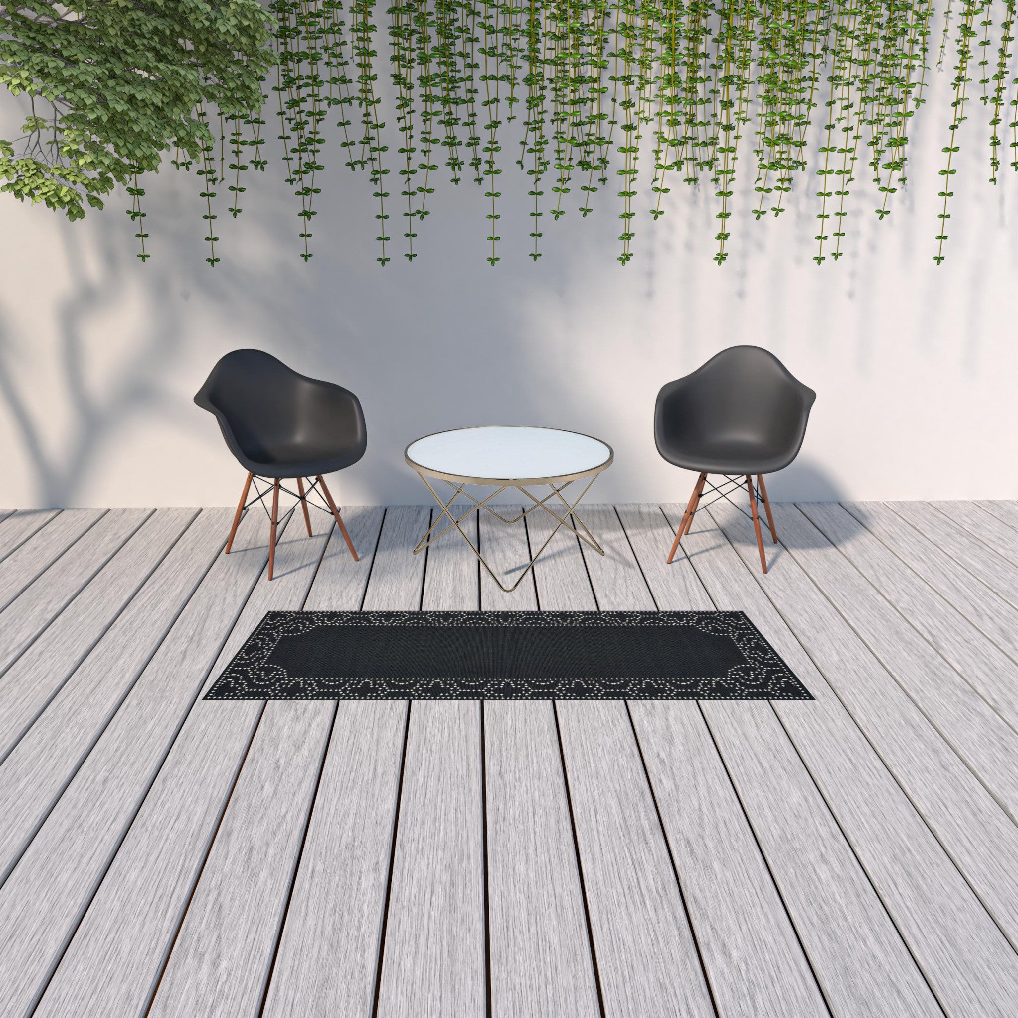 2' X 8' Black Stain Resistant Indoor Outdoor Area Rug