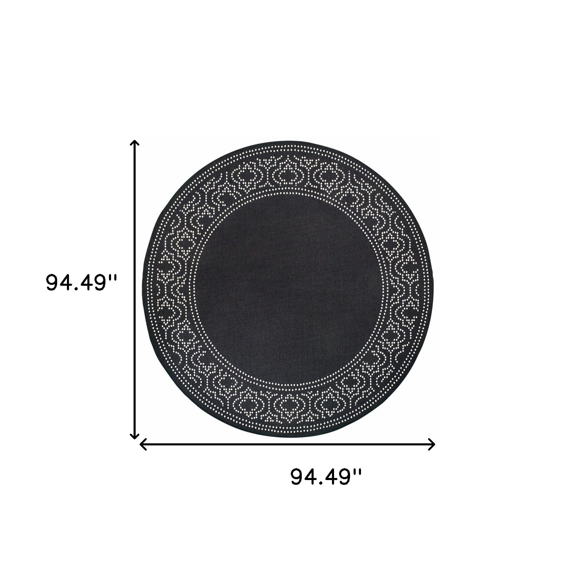 8' Round Black Round Stain Resistant Indoor Outdoor Area Rug