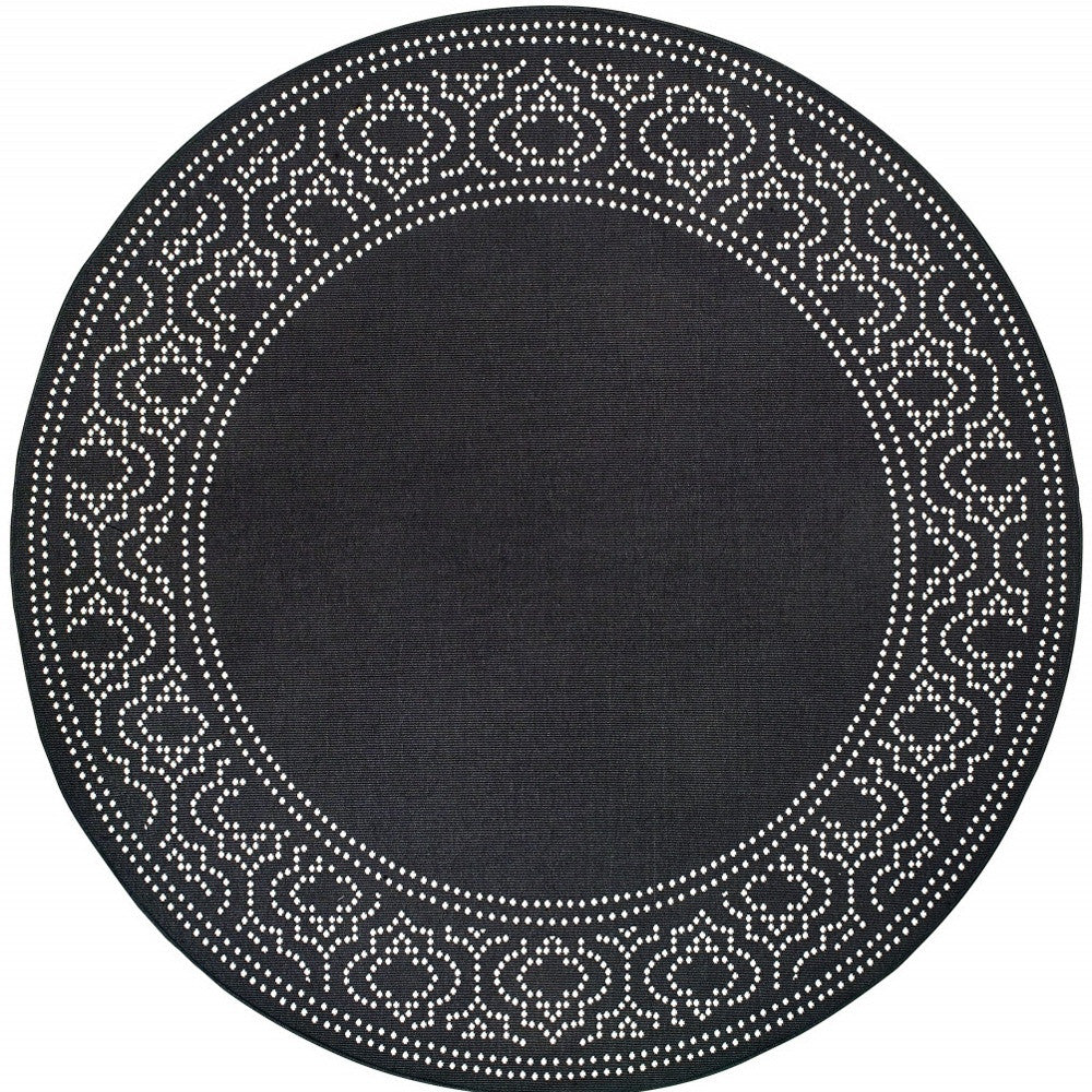 8' Round Black Round Stain Resistant Indoor Outdoor Area Rug