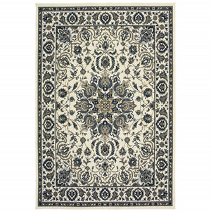8' X 11' Ivory Oriental Stain Resistant Indoor Outdoor Area Rug