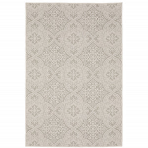 5' X 7' Ivory Floral Stain Resistant Indoor Outdoor Area Rug