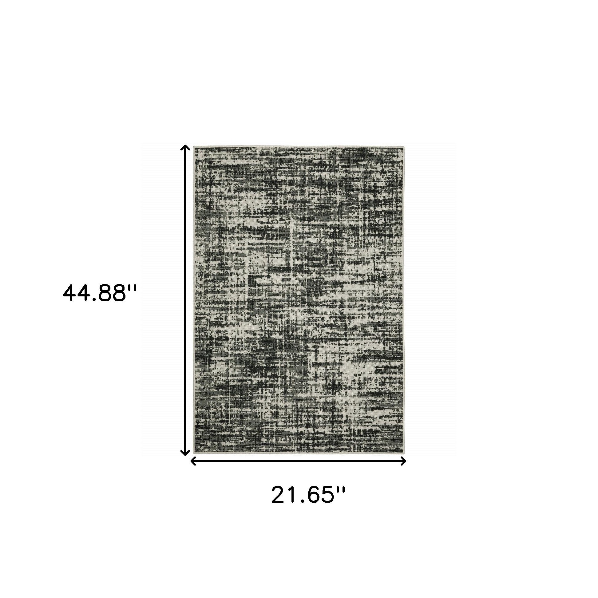 Black Abstract Stain Resistant Indoor Outdoor Area Rug - 2' x 3'