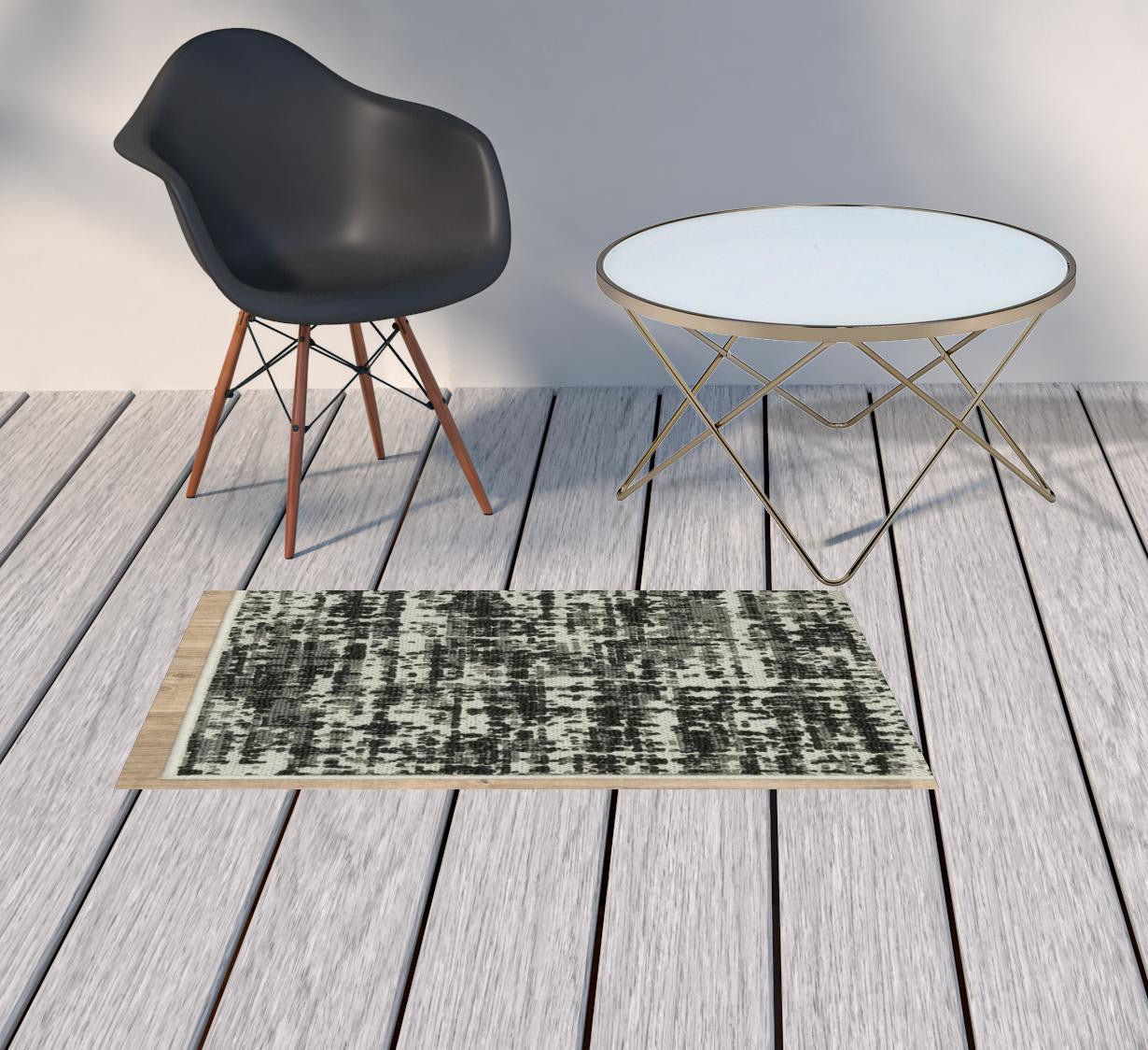 Black Abstract Stain Resistant Indoor Outdoor Area Rug - 2' x 3'