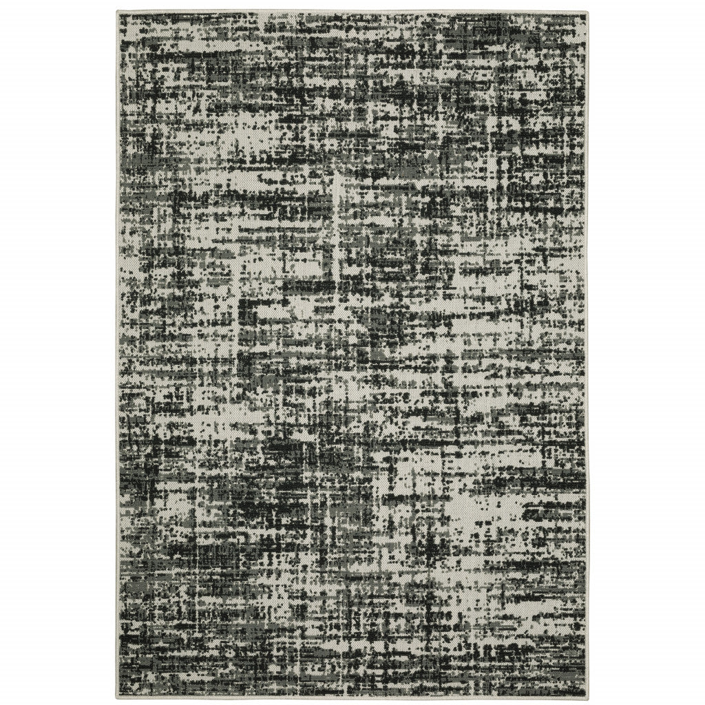 Black Abstract Stain Resistant Indoor Outdoor Area Rug - 2' x 3'