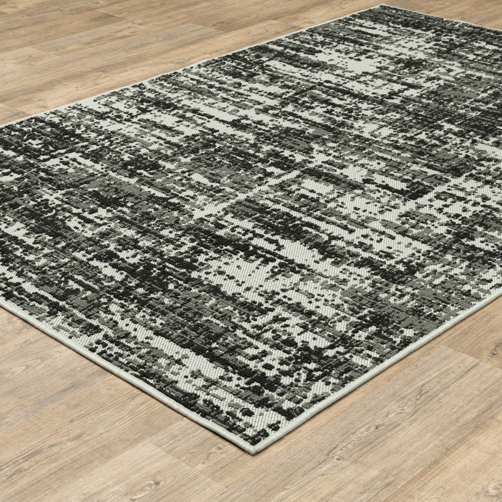 Black Abstract Stain Resistant Indoor Outdoor Area Rug - 2' x 3'
