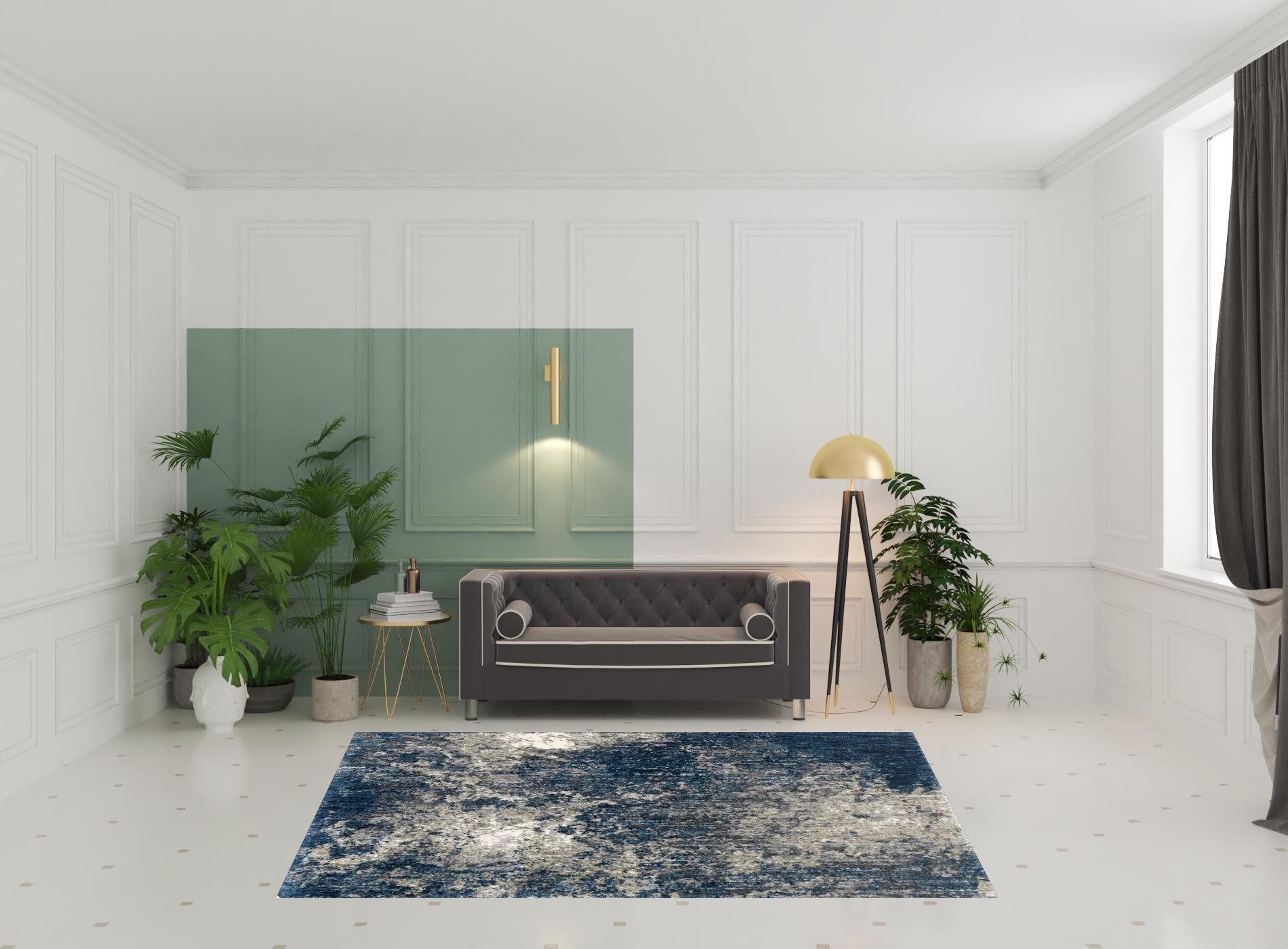 6' X 9' Blue And Grey Abstract Shag Power Loom Stain Resistant Area Rug