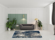 6' X 9' Blue And Grey Abstract Shag Power Loom Stain Resistant Area Rug