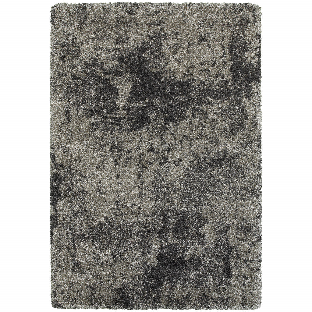 4' X 6' Charcoal Silver And Grey Abstract Shag Power Loom Stain Resistant Area Rug