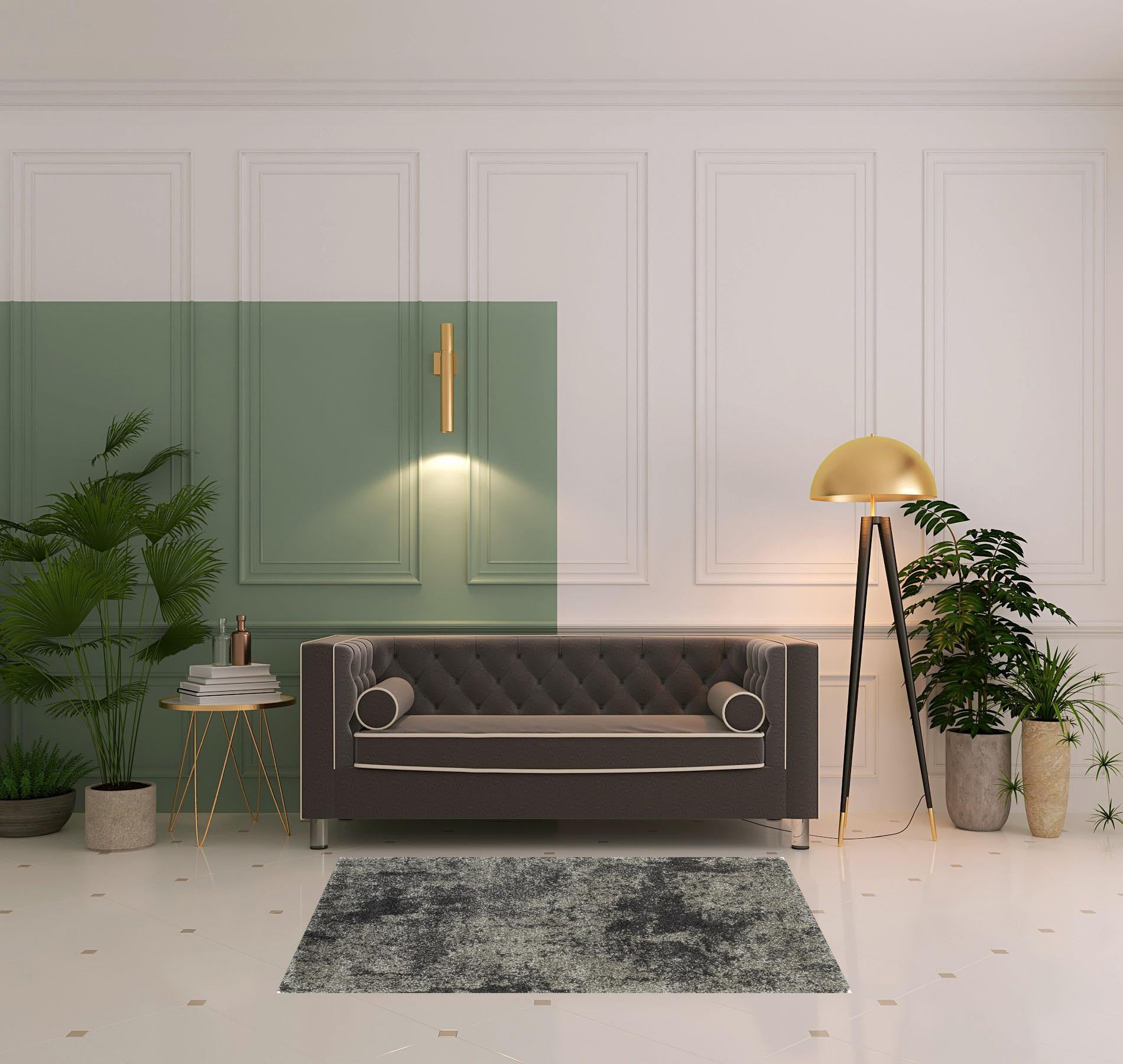 4' X 6' Charcoal Silver And Grey Abstract Shag Power Loom Stain Resistant Area Rug