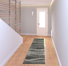 2' X 8' Charcoal Silver And Grey Abstract Shag Power Loom Stain Resistant Runner Rug