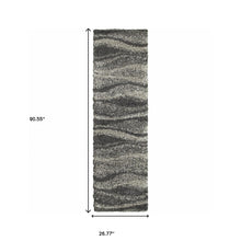 2' X 8' Charcoal Silver And Grey Abstract Shag Power Loom Stain Resistant Runner Rug