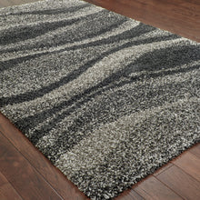 6' X 9' Charcoal Silver And Grey Abstract Shag Power Loom Stain Resistant Area Rug