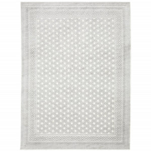 8' X 11' White And Grey Oriental Power Loom Stain Resistant Area Rug