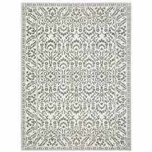 8' X 11' Grey And White Floral Power Loom Stain Resistant Area Rug