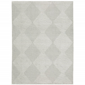 3' X 5' Grey And White Geometric Power Loom Stain Resistant Area Rug