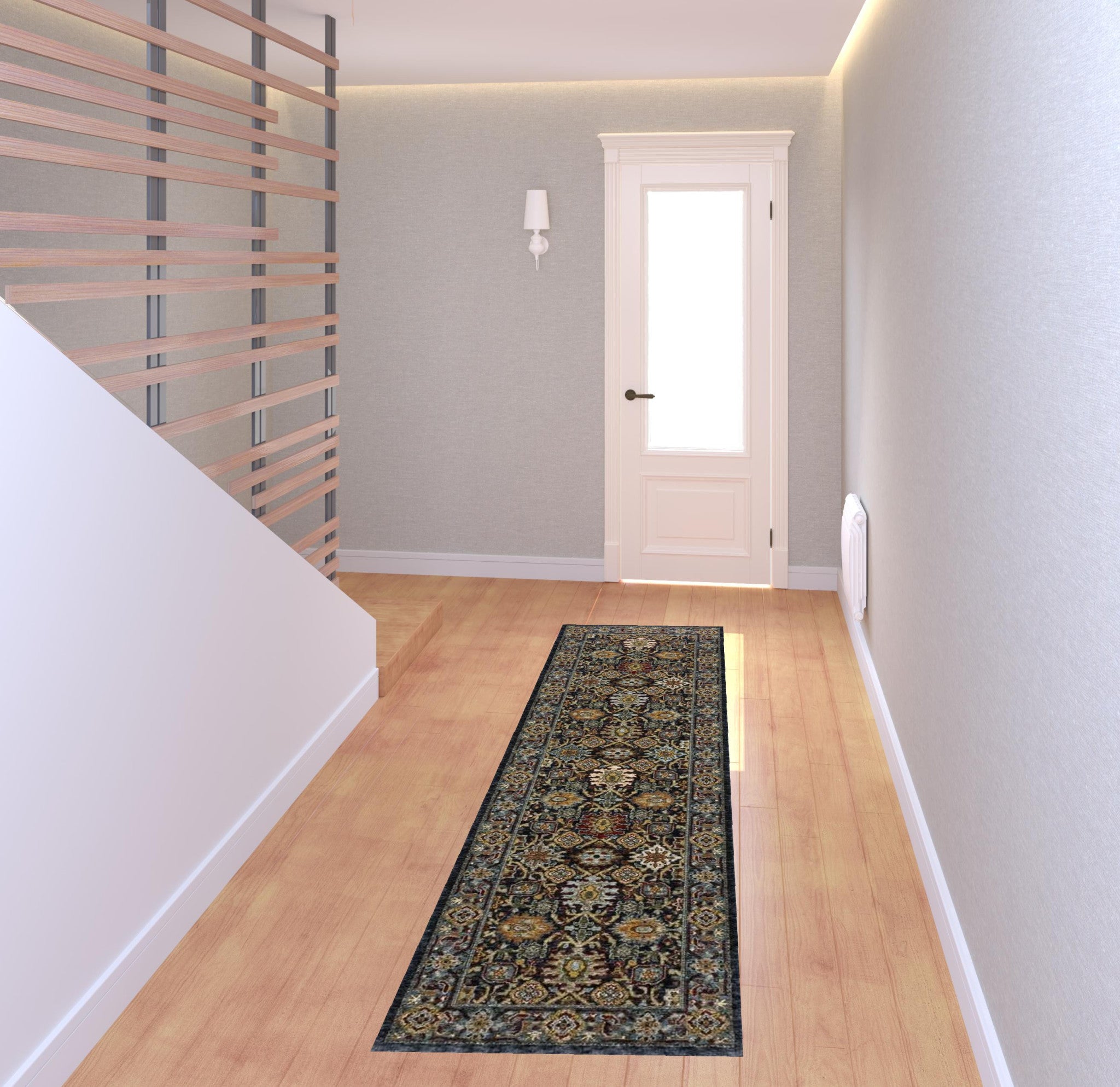 2' X 8' Blue Red Beige Orange Green And Rust Oriental Power Loom Stain Resistant Runner Rug With Fringe