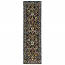 2' X 8' Blue Red Beige Orange Green And Rust Oriental Power Loom Stain Resistant Runner Rug With Fringe
