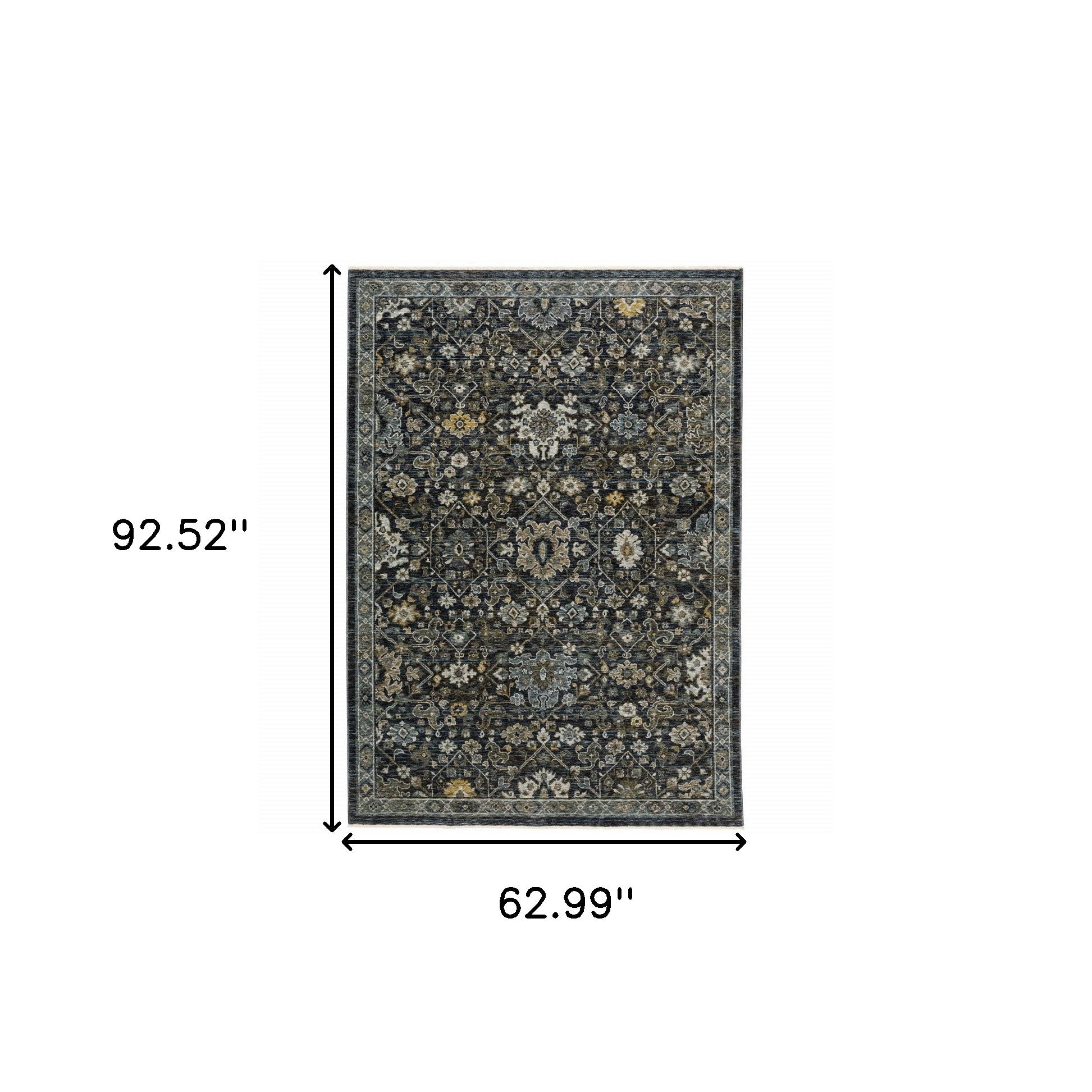 5' X 8' Blue Ivory Grey Gold Green And Brown Oriental Power Loom Stain Resistant Area Rug With Fringe